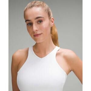 Lululemon Women’s Cropped V-Neck Large Logo Classic White Tennis Tank Sz‎ 10